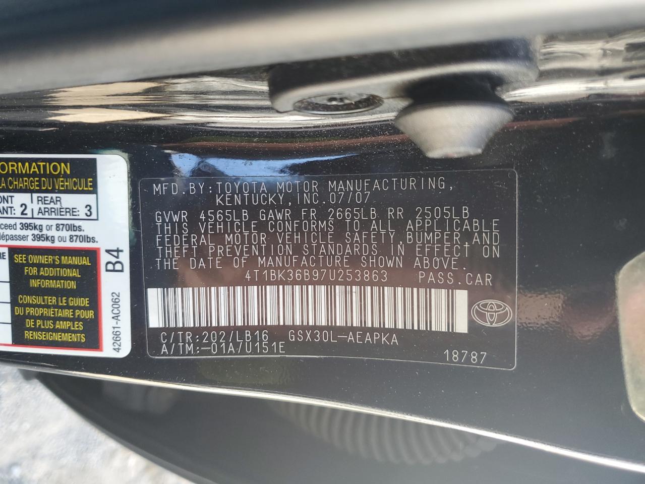 4T1BK36B97U253863 2007 Toyota Avalon Xl