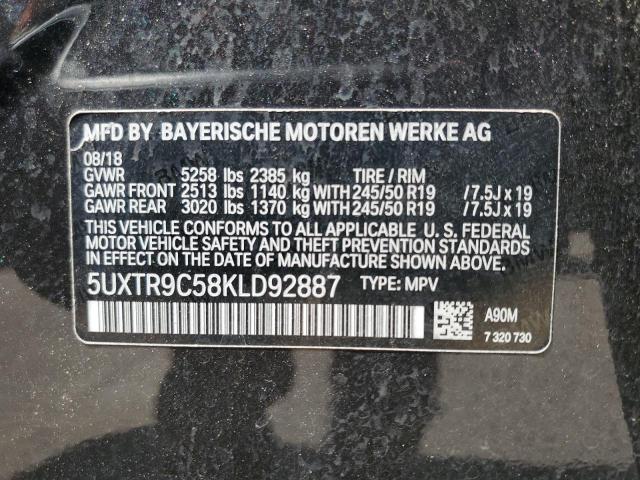 2019 BMW X3 xDrive30I VIN: 5UXTR9C58KLD92887 Lot: 57712914