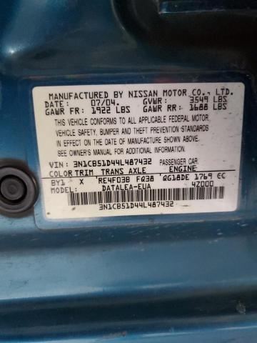 2004 Nissan Sentra 1.8 VIN: 3N1CB51D44L487432 Lot: 59489044