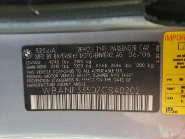 2007 BMW 525 Xi VIN: WBANF33507CS40202 Lot: 59911744