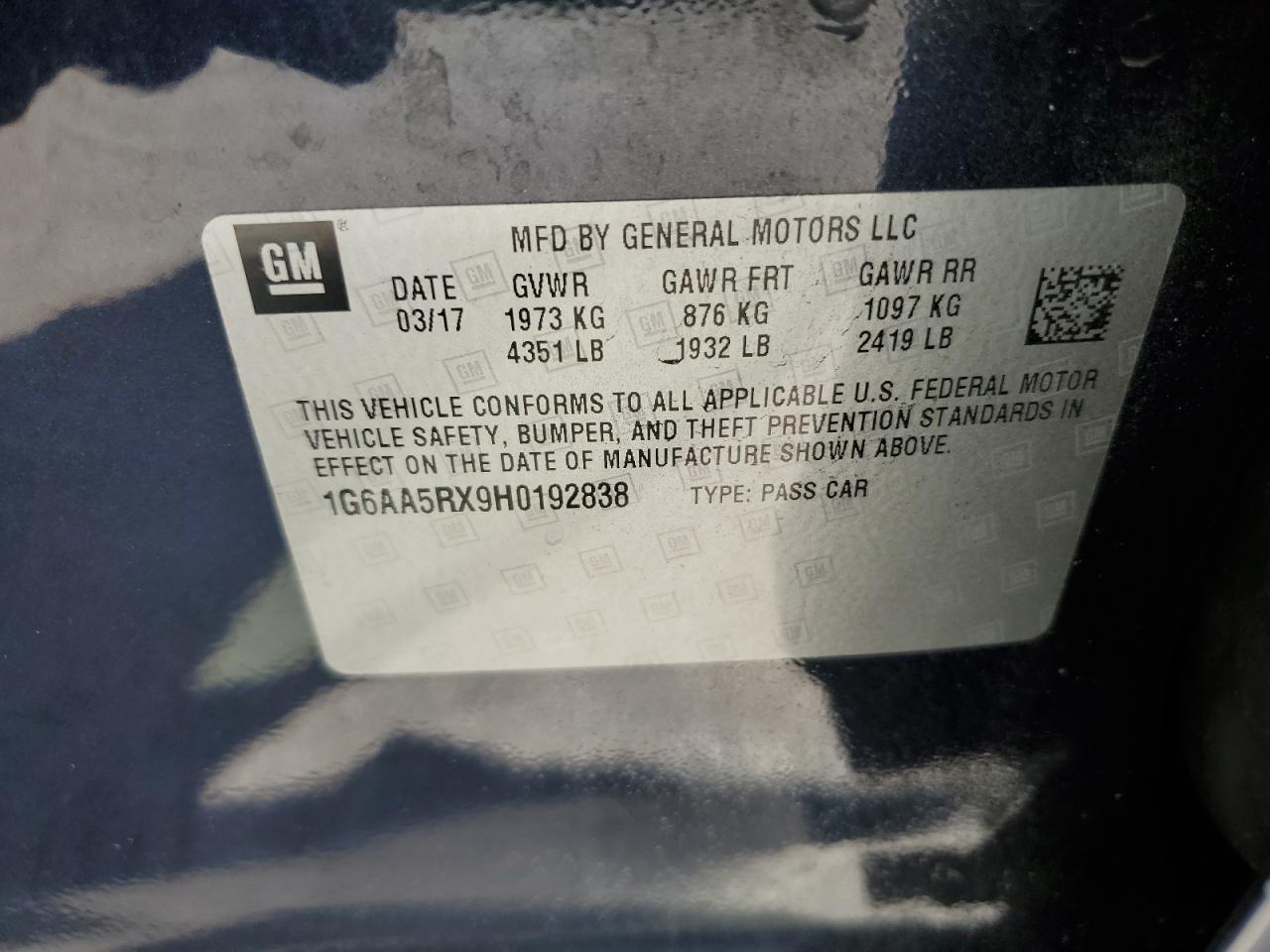 1G6AA5RX9H0192838 2017 Cadillac Ats