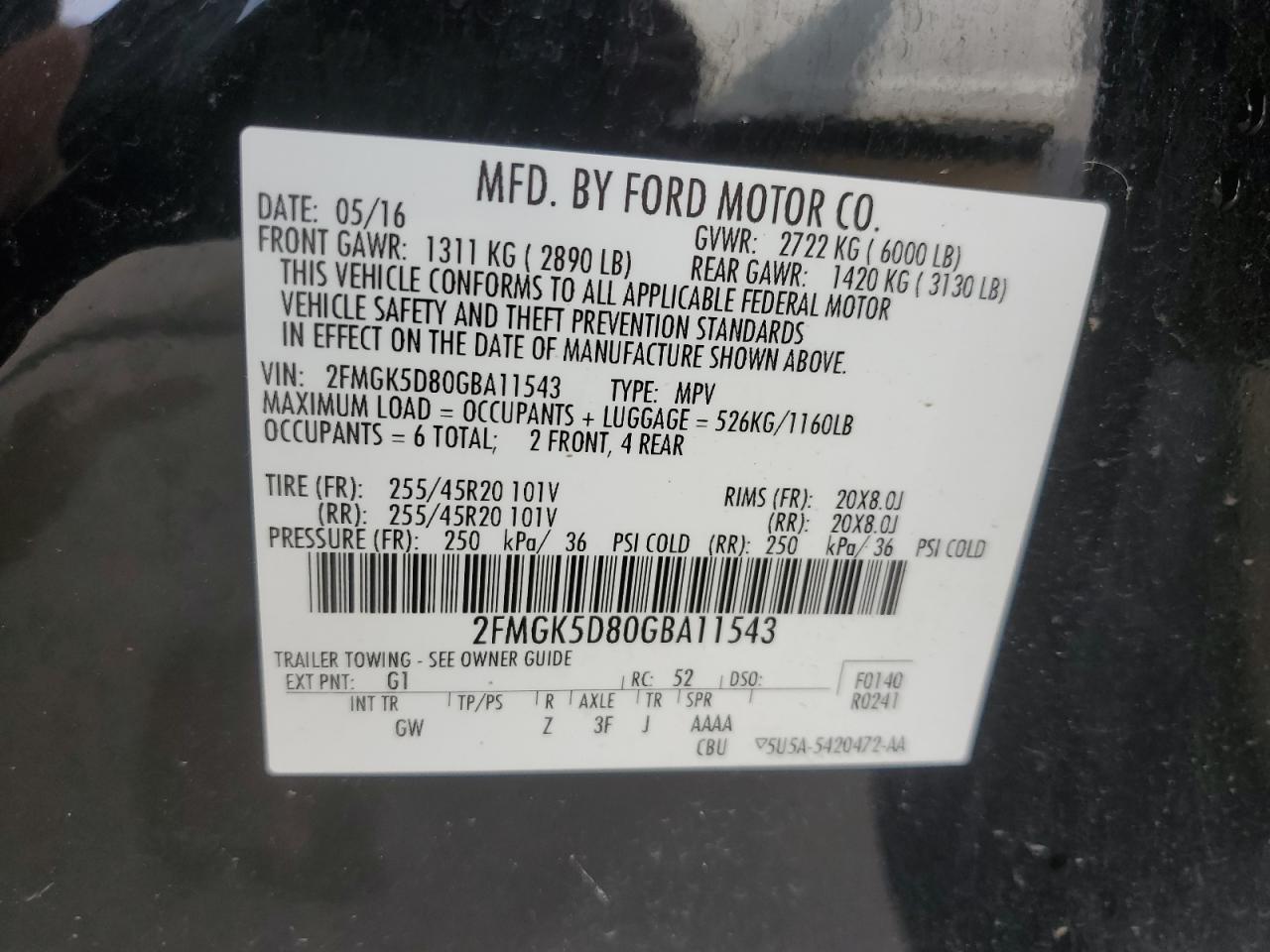 2FMGK5D80GBA11543 2016 Ford Flex Limited