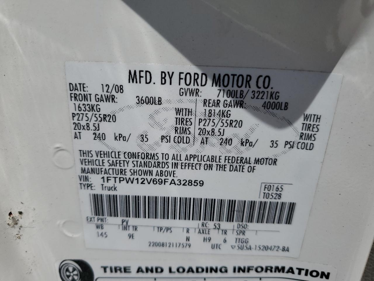 1FTPW12V69FA32859 2009 Ford F150 Supercrew