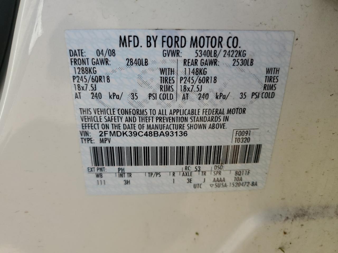 2FMDK39C48BA93136 2008 Ford Edge Limited