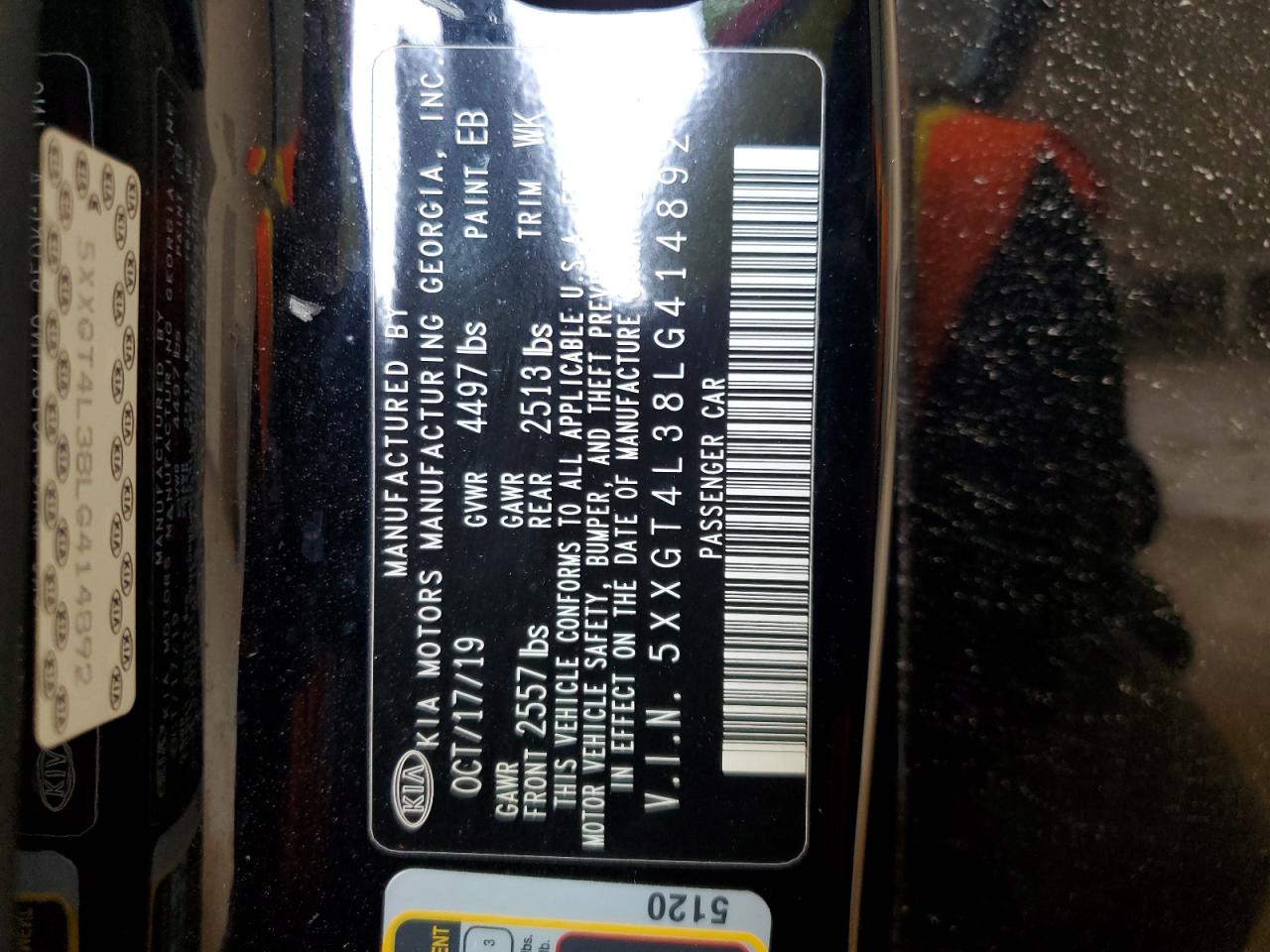 5XXGT4L38LG414892 2020 Kia Optima Lx