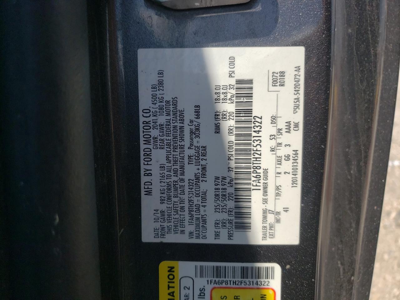 1FA6P8TH2F5314322 2015 Ford Mustang