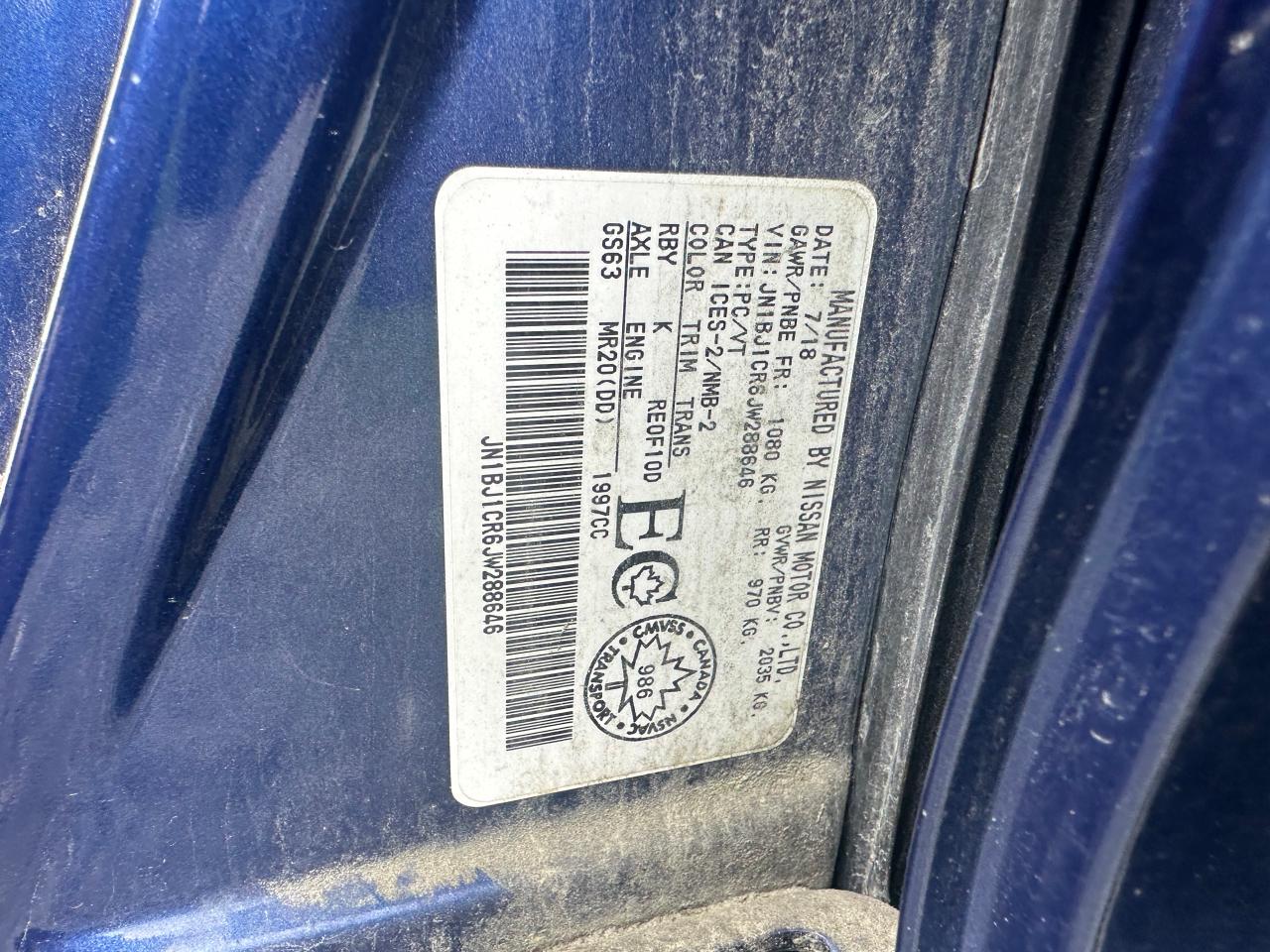 JN1BJ1CR6JW288646 NISSAN QASHQAI S 2018