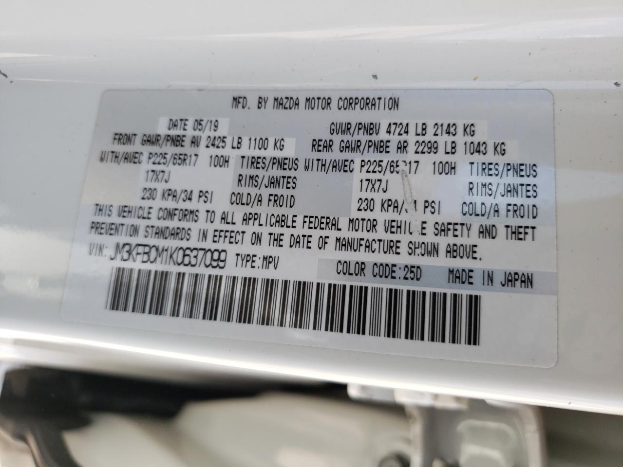 JM3KFBCM1K0637099 2019 Mazda Cx-5 Touring