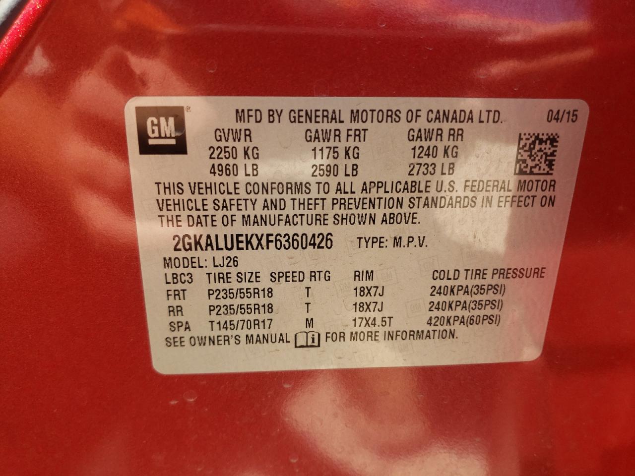 2GKALUEKXF6360426 2015 GMC Terrain Denali