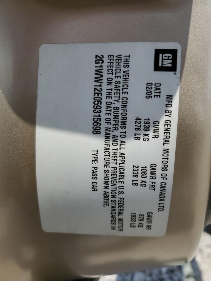 2G1WW12E059315698 2005 Chevrolet Monte Carlo Ls