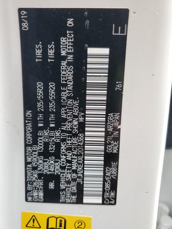 JTJHZKEAXL2014368 2020 Lexus Rx 350 L