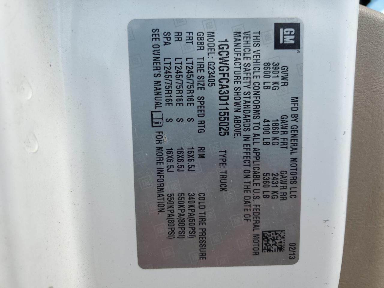 1GCWGFCA3D1155025 2013 Chevrolet Express G2500