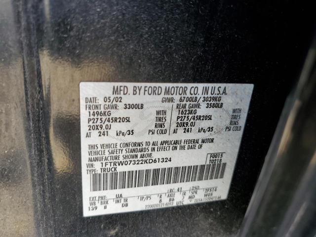 2002 Ford F150 Supercrew Harley Davidson VIN: 1FTRW07322KD61324 Lot: 60405724