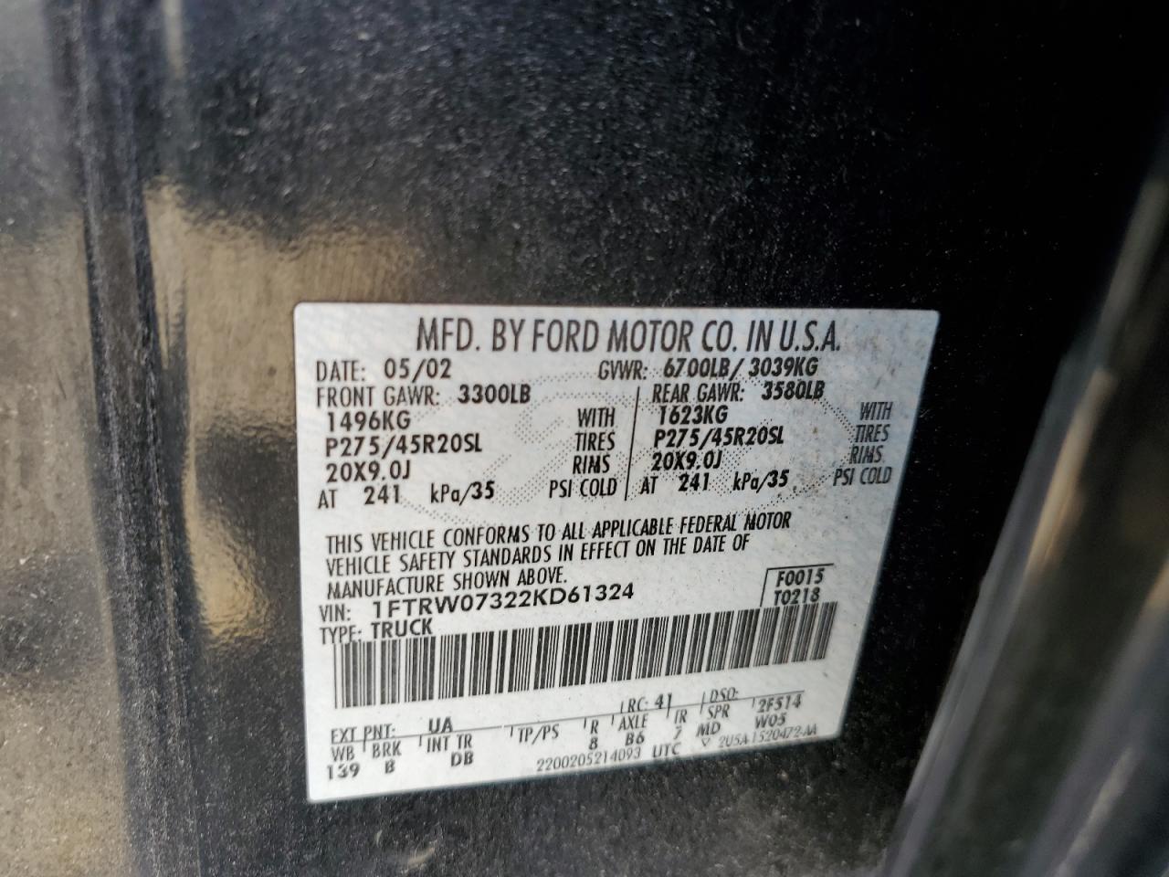 1FTRW07322KD61324 2002 Ford F150 Supercrew Harley Davidson