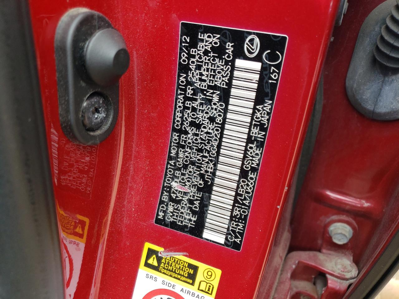 JTHBK1GG4D2018070 2013 Lexus Es 350