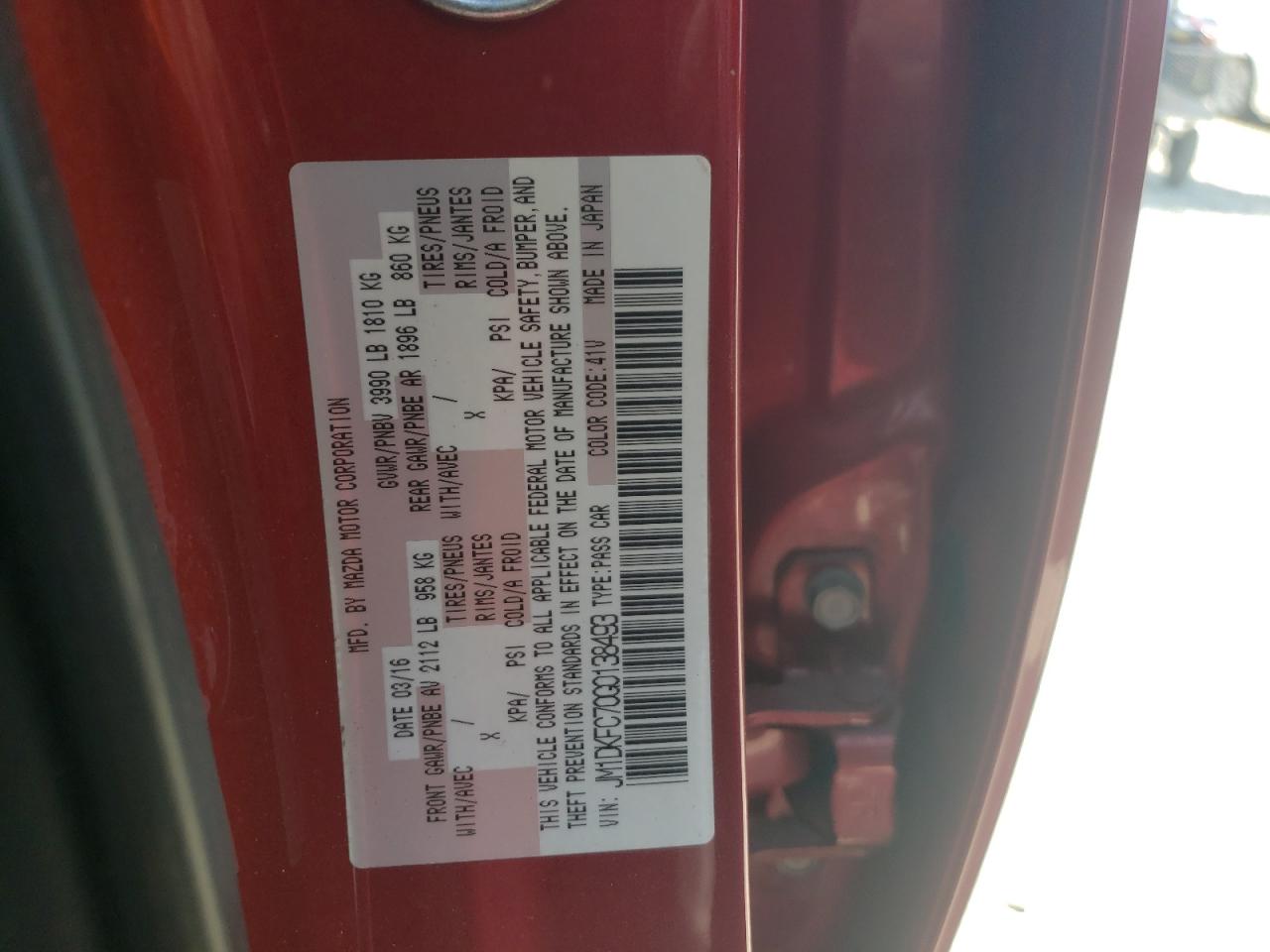 JM1DKFC70G0138493 2016 Mazda Cx-3 Touring