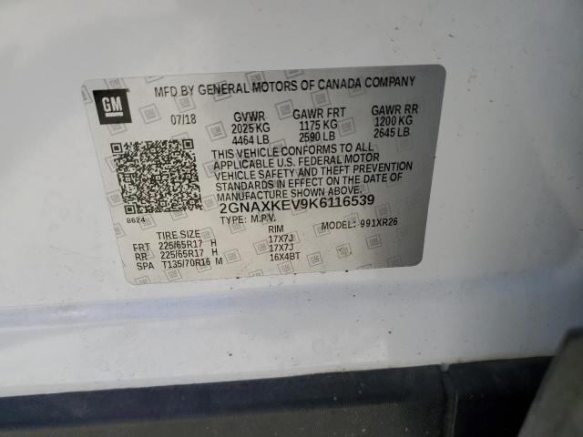 2019 Chevrolet Equinox Lt VIN: 2GNAXKEV9K6116539 Lot: 57781744