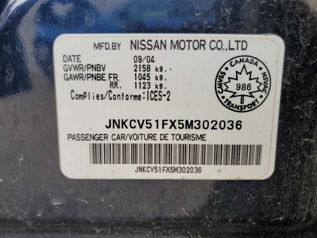 JNKCV51FX5M302036 2005 Infiniti G35