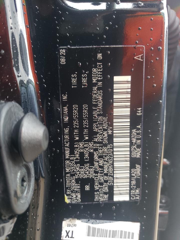 5TDFZRBH7NS237015 2022 Toyota Highlander Platinum