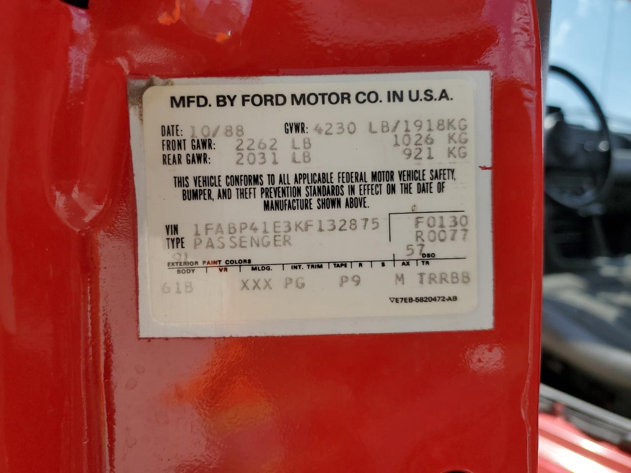 1FABP41E3KF132875 1989 Ford Mustang Lx