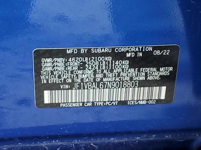 2022 SUBARU WRX LIMITE JF1VBAL67N9018803  58339534