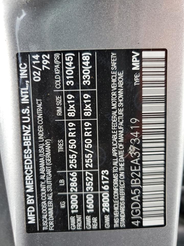 4JGDA5JB2EA373419 2014 Mercedes-Benz Ml 350