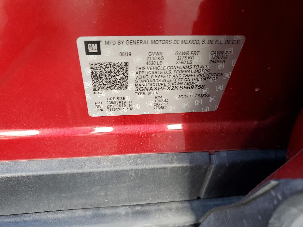 3GNAXPEX2KS669758 2019 Chevrolet Equinox Premier