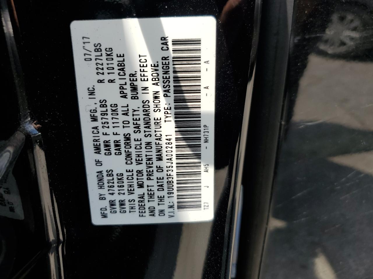 19UUB3F35JA002841 2018 Acura Tlx