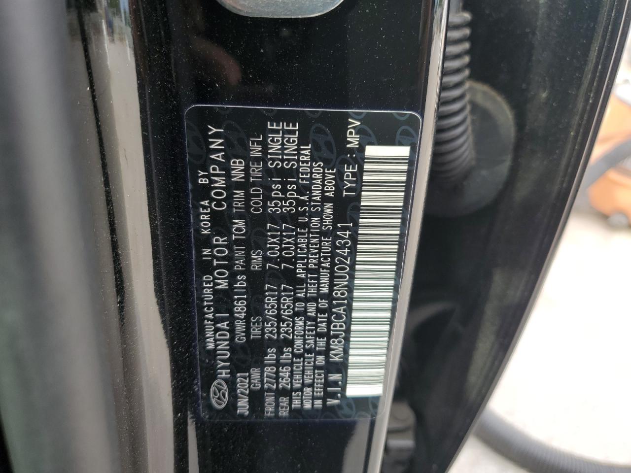 KM8JBCA18NU024341 2022 Hyundai Tucson Blue