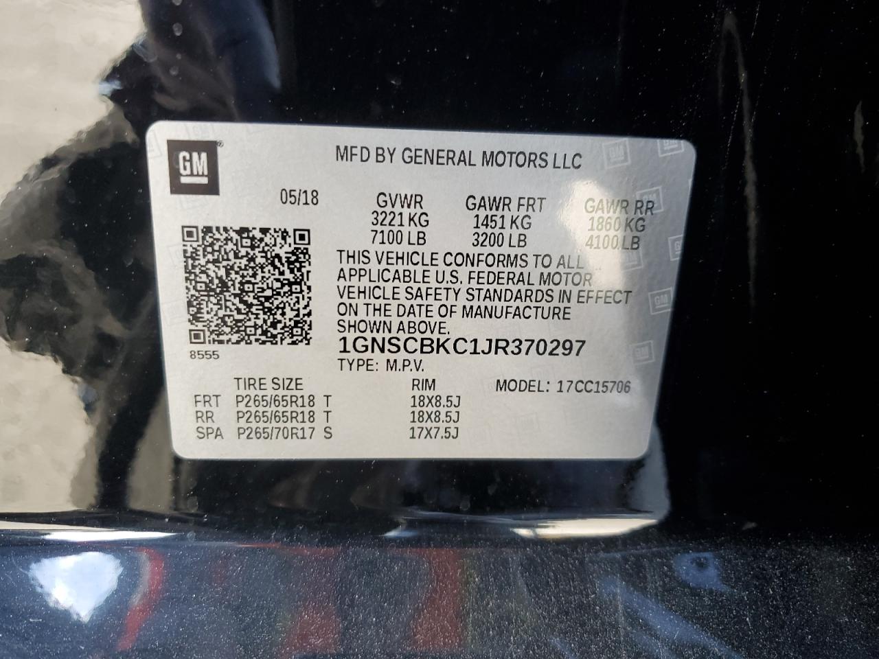 1GNSCBKC1JR370297 2018 Chevrolet Tahoe C1500 Lt