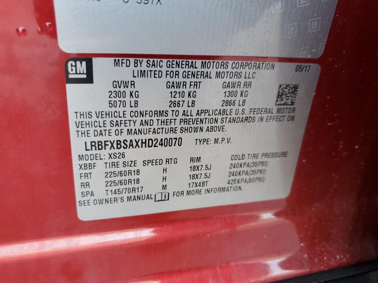 LRBFXBSAXHD240070 2017 Buick Envision Essence