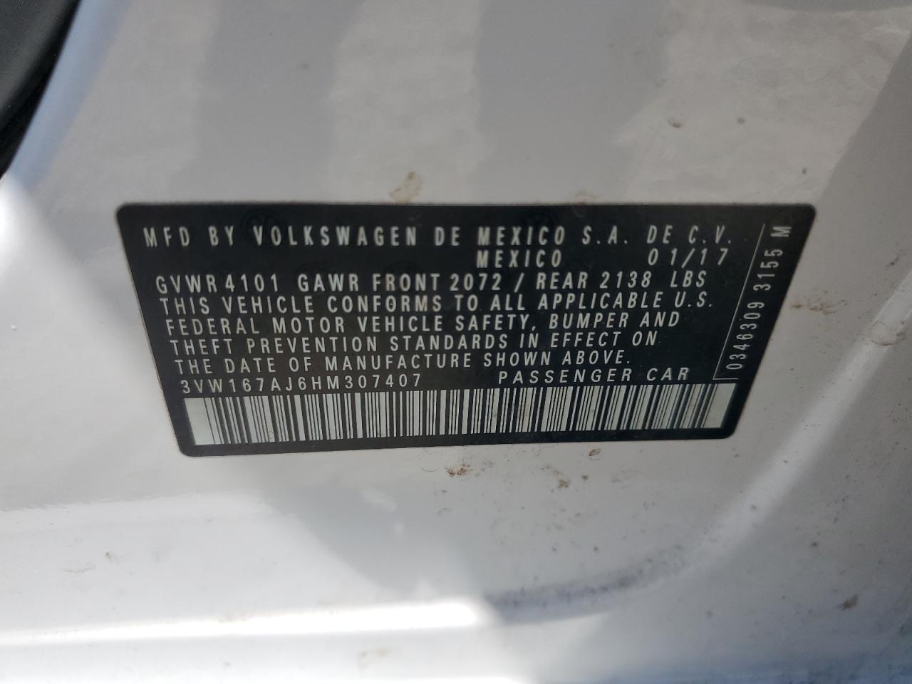 3VW167AJ6HM307407 2017 Volkswagen Jetta S