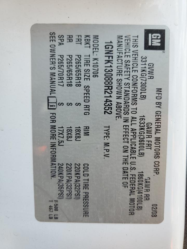 1GNFK13088R214352 2008 Chevrolet Tahoe K1500