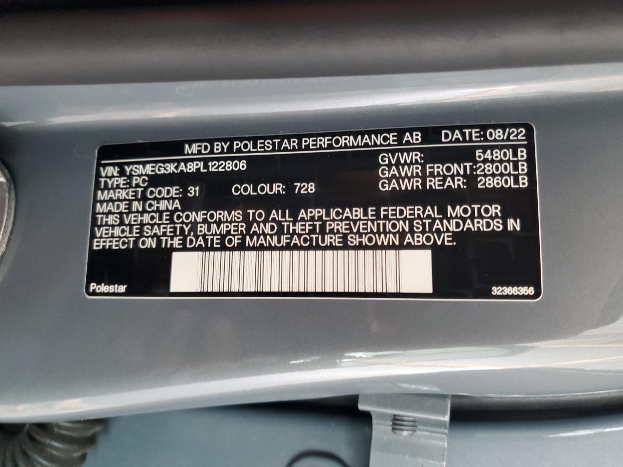 YSMEG3KA8PL122806 2023 Polestar 2
