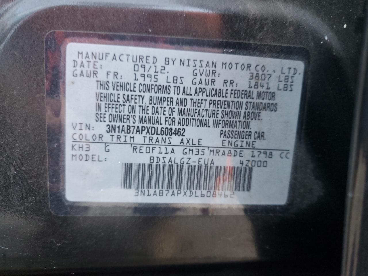 3N1AB7APXDL608462 2013 Nissan Sentra S