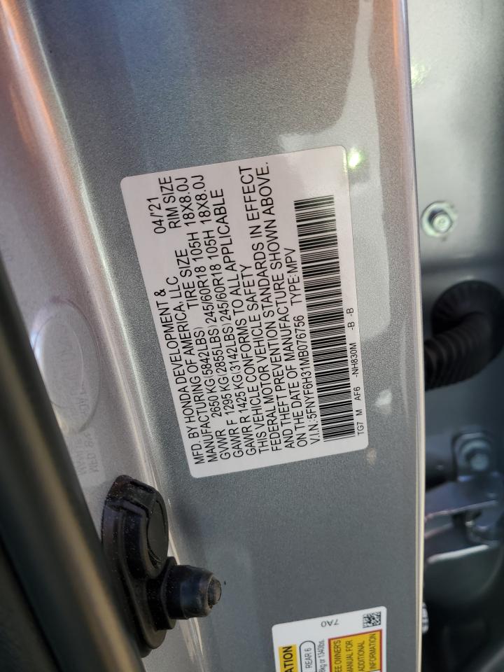 5FNYF6H31MB076756 2021 Honda Pilot Ex