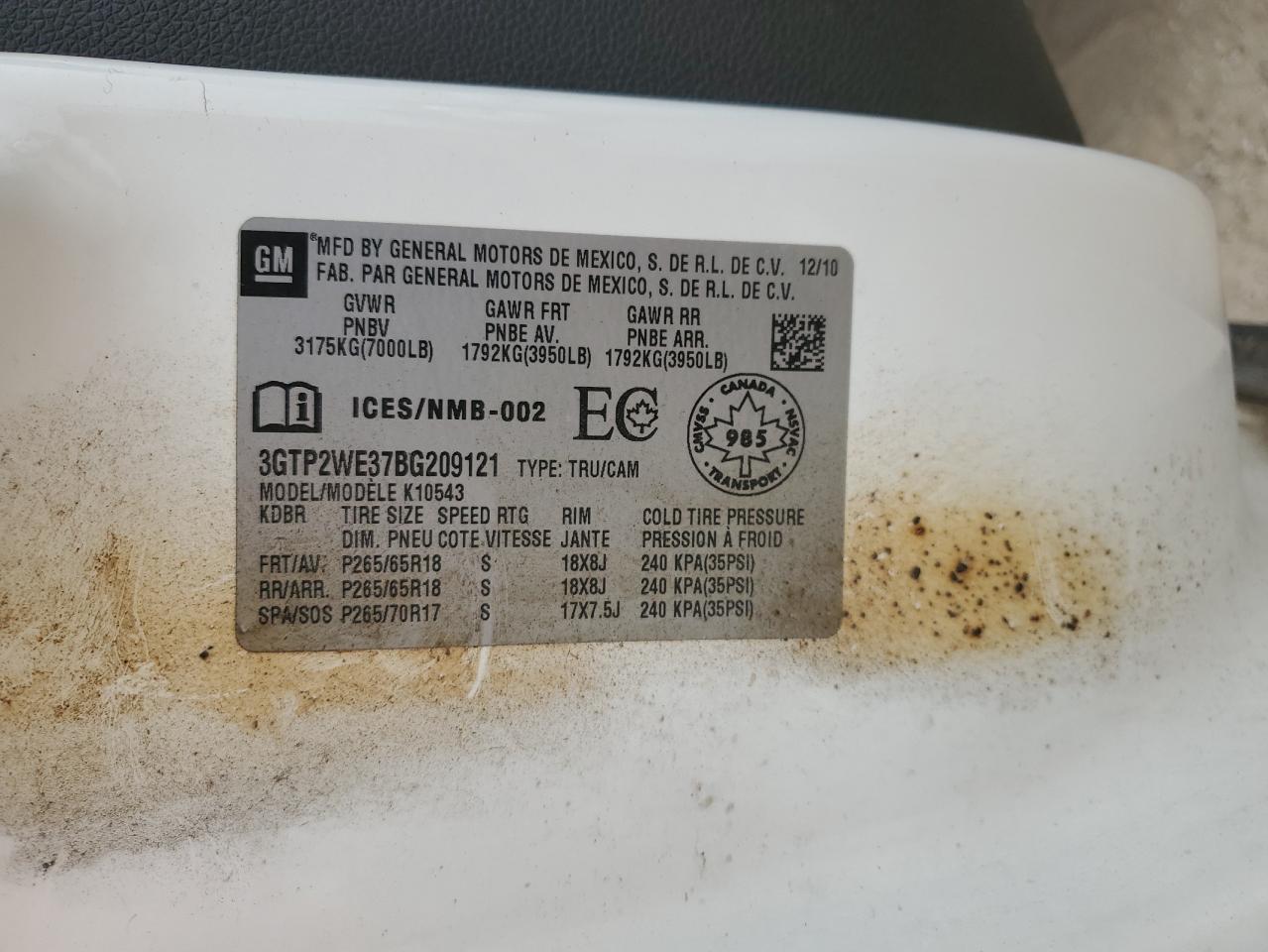 3GTP2WE37BG209121 2011 GMC Sierra K1500 Slt