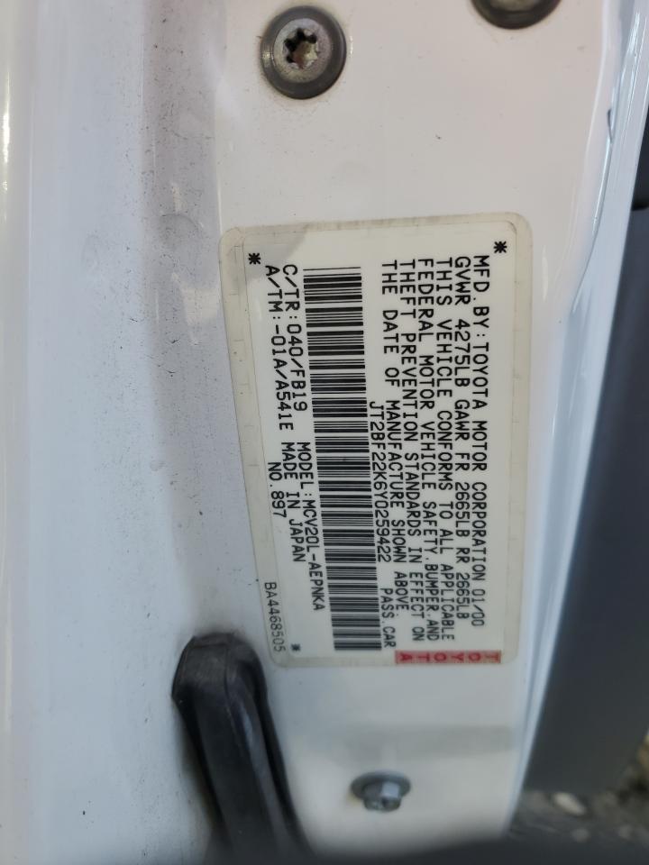 JT2BF22K6Y0259422 2000 Toyota Camry Ce