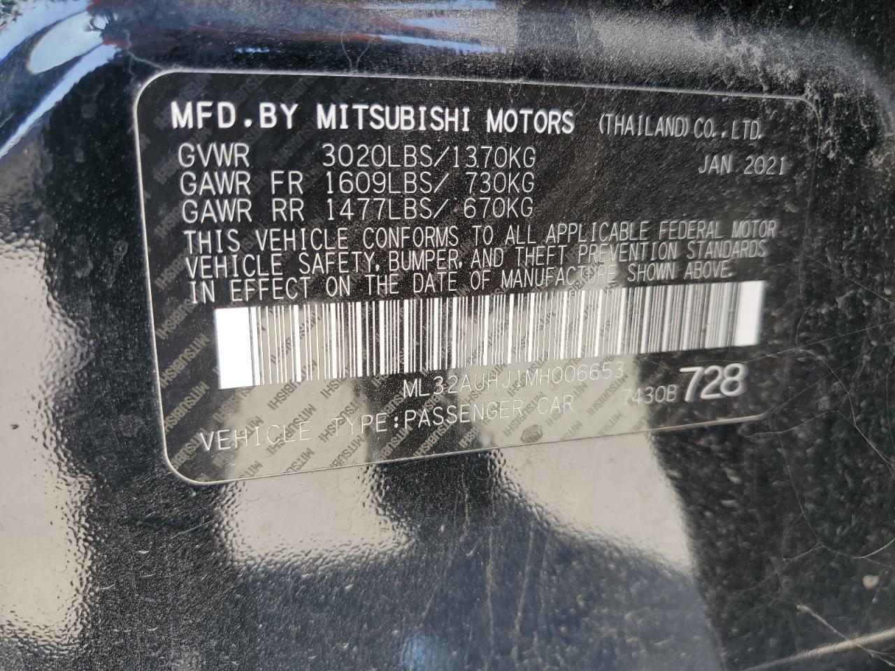 ML32AUHJ1MH006653 2021 Mitsubishi Mirage Es