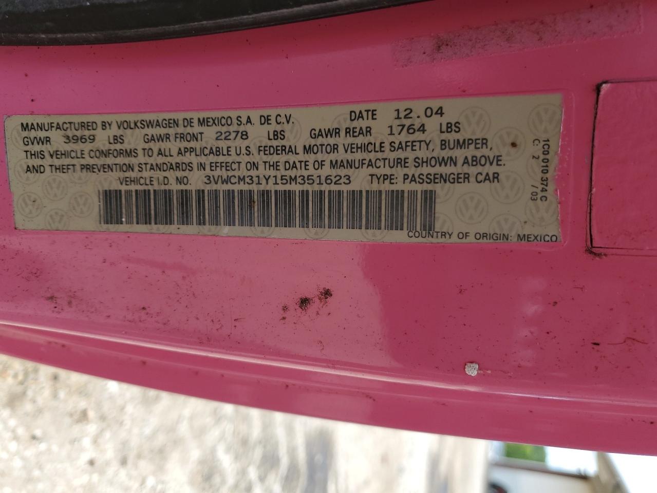 3VWCM31Y15M351623 2005 Volkswagen New Beetle Gls