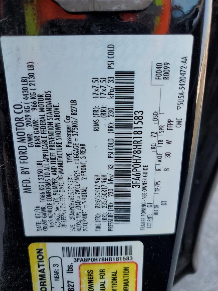 3FA6P0H78HR181583 FORD FUSION 2017