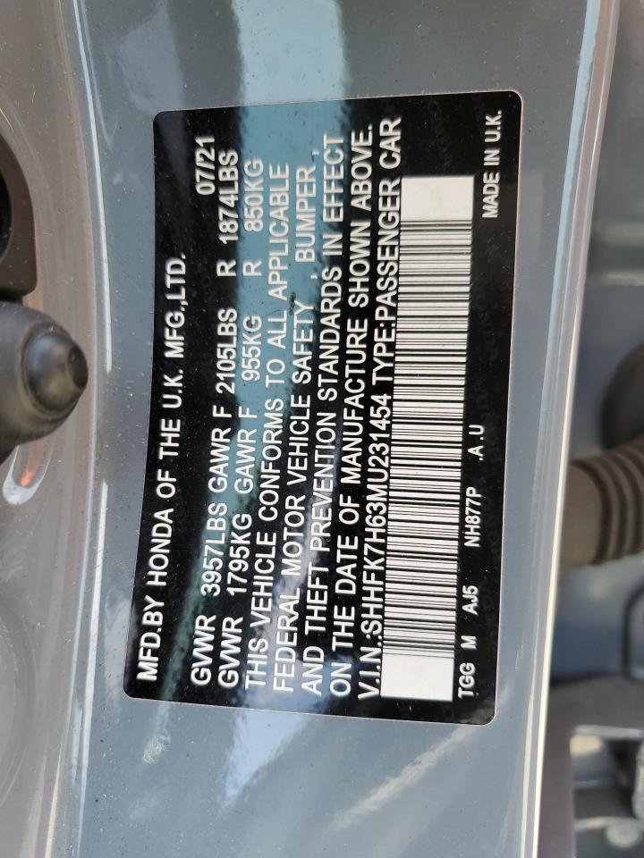 SHHFK7H63MU231454 HONDA CIVIC 2021