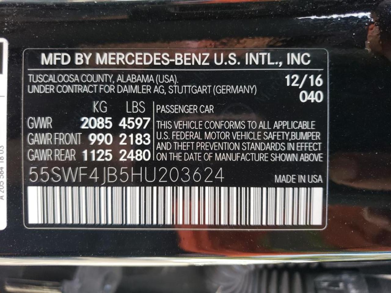 55SWF4JB5HU203624 2017 Mercedes-Benz C 300