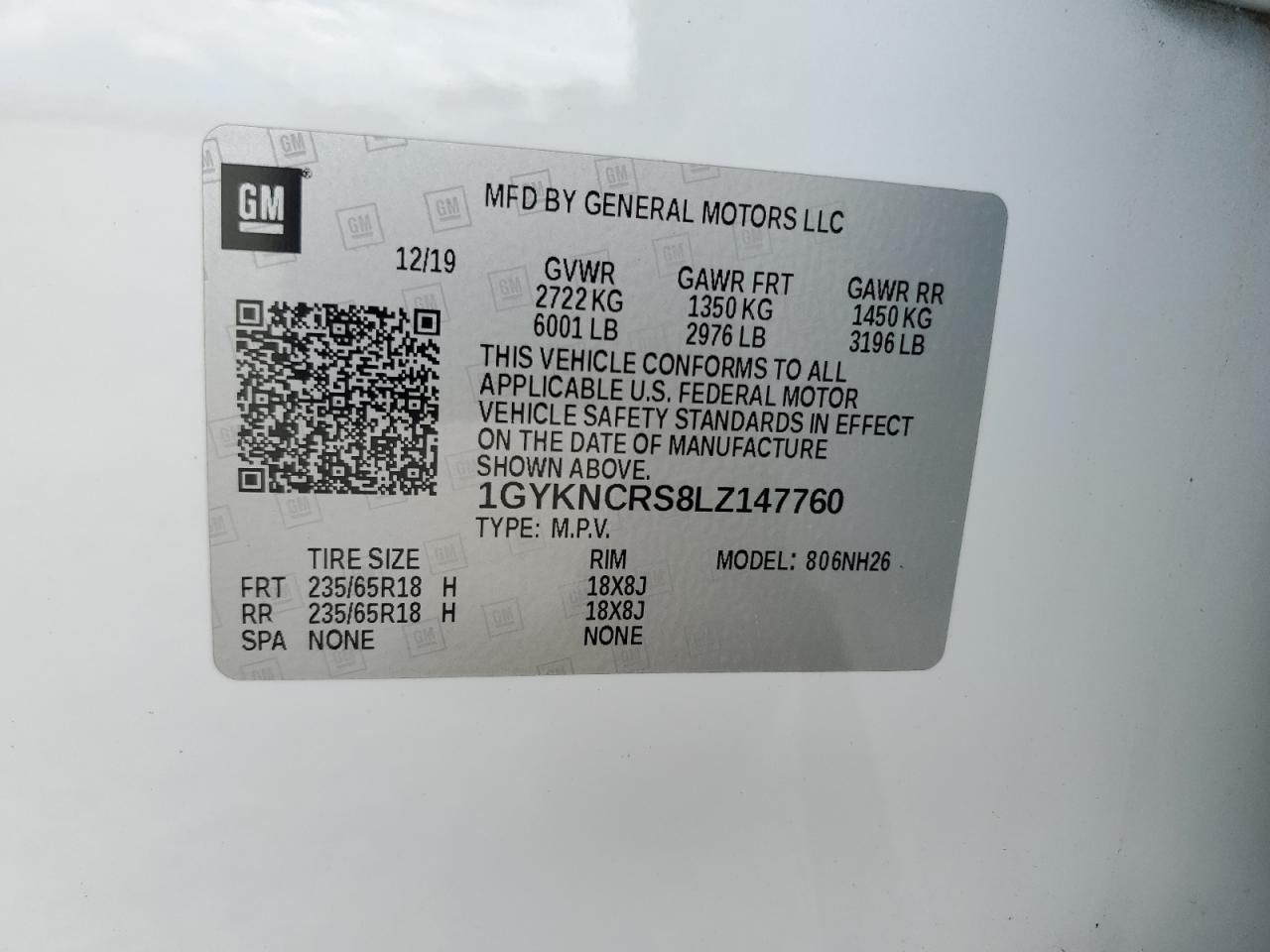 1GYKNCRS8LZ147760 2020 Cadillac Xt5 Premium Luxury