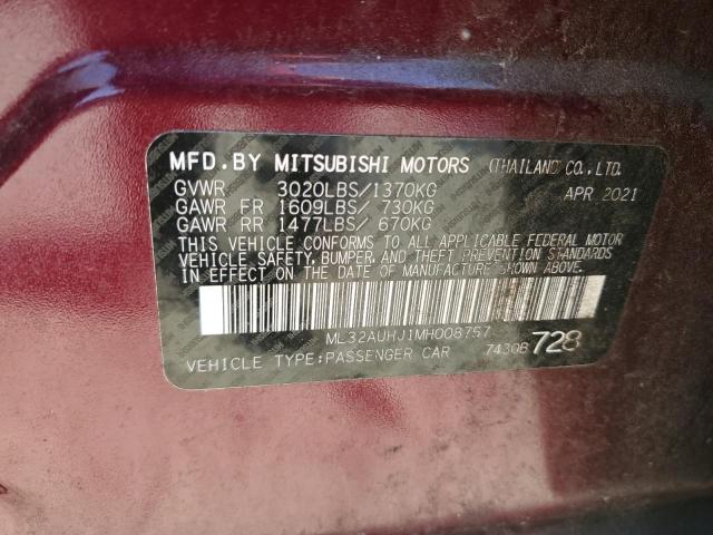 2021 Mitsubishi Mirage Es VIN: ML32AUHJ1MH008757 Lot: 57388244