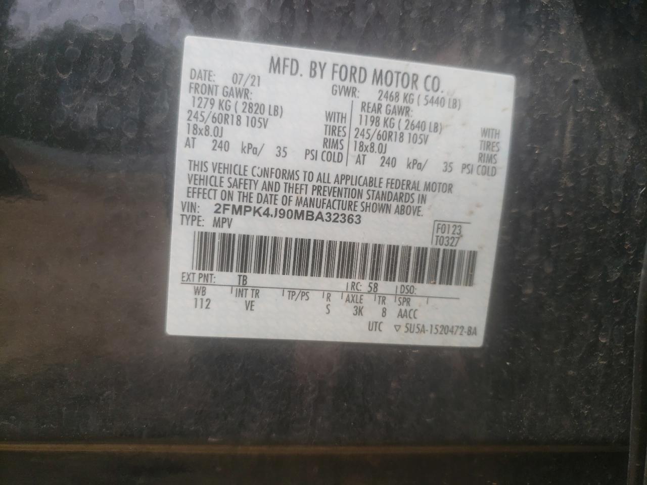 2FMPK4J90MBA32363 2021 Ford Edge Sel