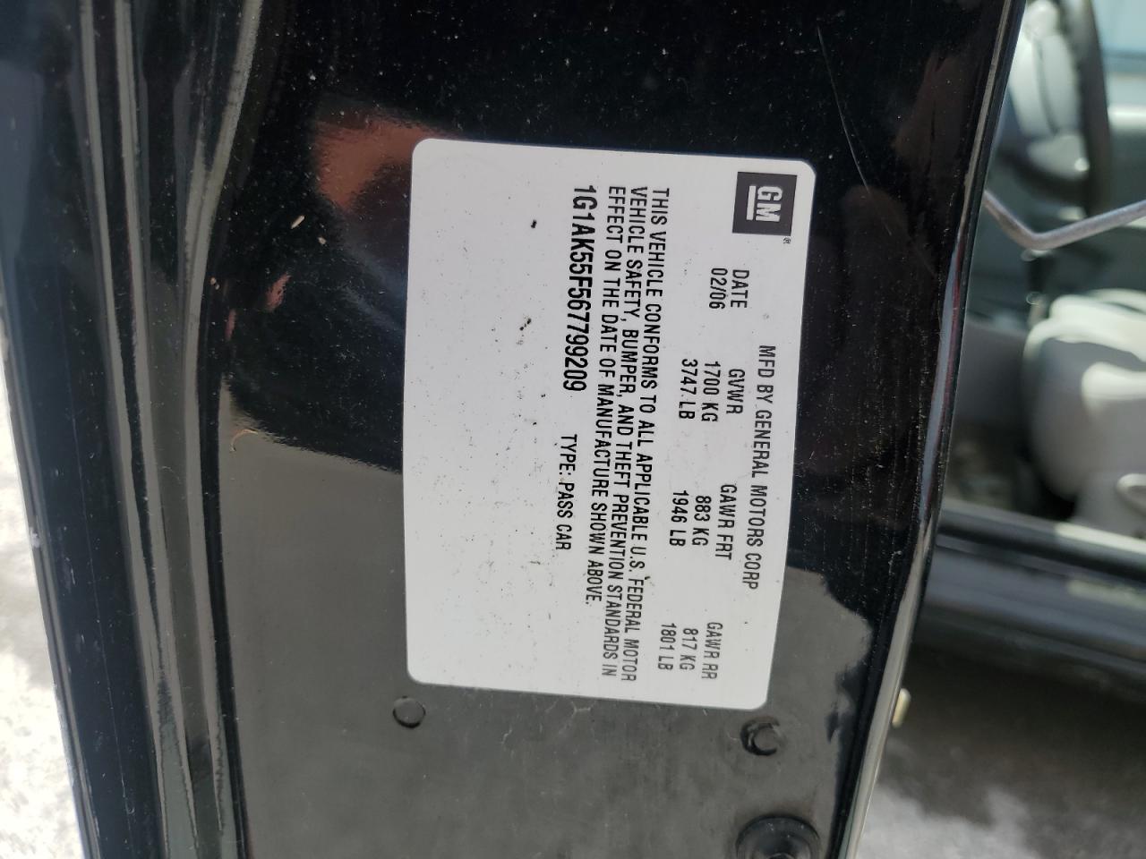 1G1AK55F567799209 2006 Chevrolet Cobalt Ls