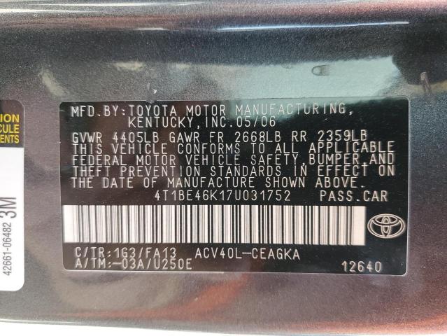 4T1BE46K17U031752 2007 Toyota Camry Ce