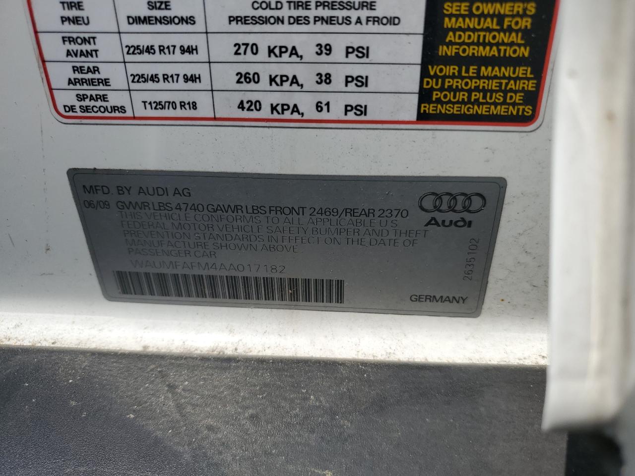 WAUMFAFM4AA017182 2010 Audi A3 Premium Plus