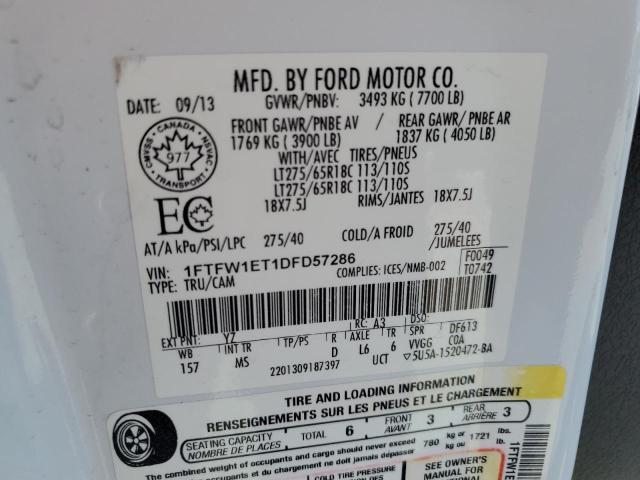 2013 Ford F150 Supercrew VIN: 1FTFW1ET1DFD57286 Lot: 58098624